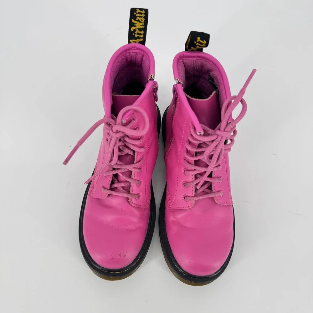 Dr. Martens Kids 1460 Delaney Hot Pink Leather Lace Up Zip Boots 25634 Size 3 US